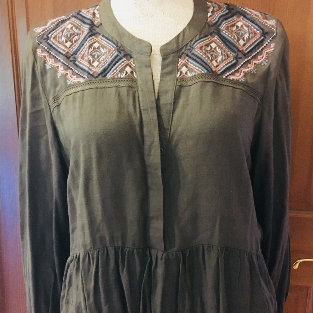 Army green blouse.